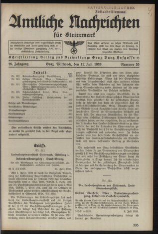 Verordnungsblatt der steiermärkischen Landesregierung 19390712 Seite: 1