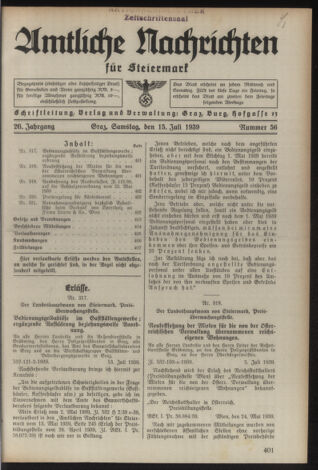 Verordnungsblatt der steiermärkischen Landesregierung 19390715 Seite: 1