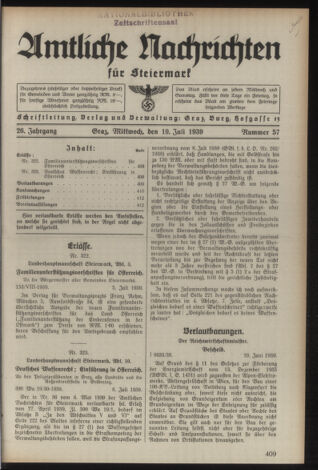 Verordnungsblatt der steiermärkischen Landesregierung 19390719 Seite: 1