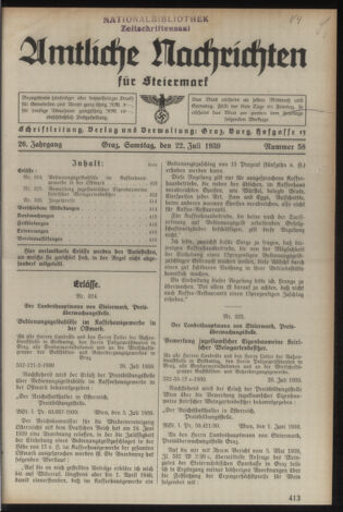 Verordnungsblatt der steiermärkischen Landesregierung 19390722 Seite: 1