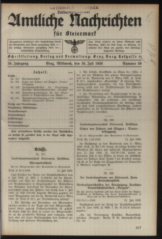 Verordnungsblatt der steiermärkischen Landesregierung 19390726 Seite: 1