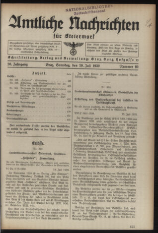 Verordnungsblatt der steiermärkischen Landesregierung 19390729 Seite: 1