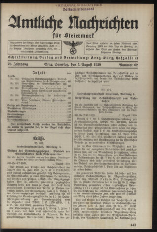 Verordnungsblatt der steiermärkischen Landesregierung 19390805 Seite: 1