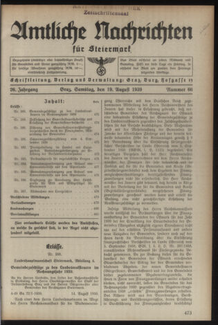 Verordnungsblatt der steiermärkischen Landesregierung 19390819 Seite: 1