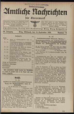 Verordnungsblatt der steiermärkischen Landesregierung 19390913 Seite: 1