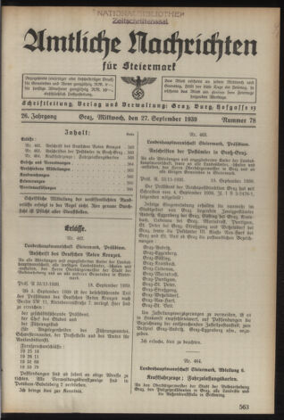 Verordnungsblatt der steiermärkischen Landesregierung 19390927 Seite: 1