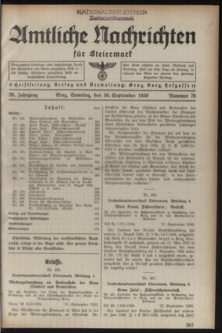 Verordnungsblatt der steiermärkischen Landesregierung 19390930 Seite: 1