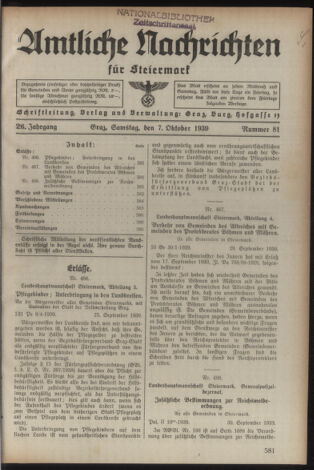 Verordnungsblatt der steiermärkischen Landesregierung 19391007 Seite: 1