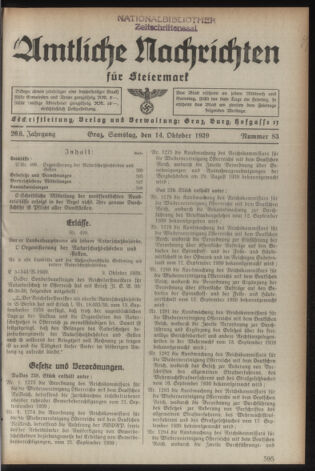 Verordnungsblatt der steiermärkischen Landesregierung 19391014 Seite: 1