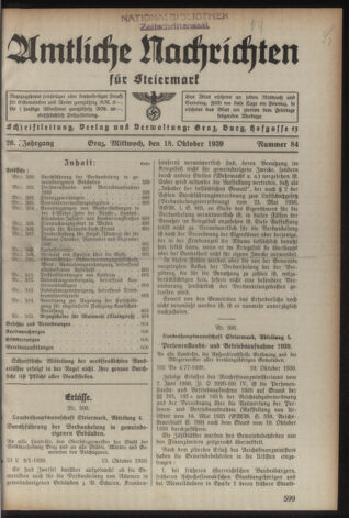 Verordnungsblatt der steiermärkischen Landesregierung 19391018 Seite: 1