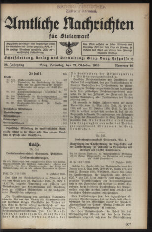 Verordnungsblatt der steiermärkischen Landesregierung 19391021 Seite: 1