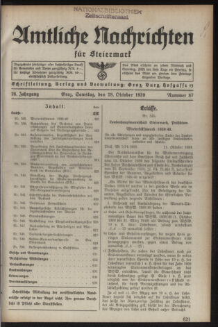 Verordnungsblatt der steiermärkischen Landesregierung 19391028 Seite: 1