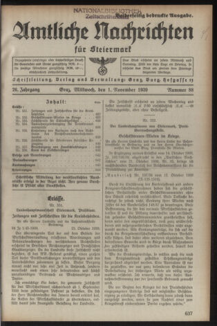 Verordnungsblatt der steiermärkischen Landesregierung 19391101 Seite: 1