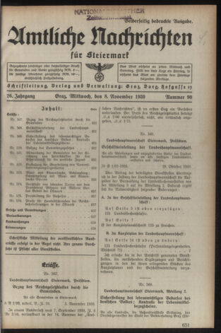 Verordnungsblatt der steiermärkischen Landesregierung 19391108 Seite: 1