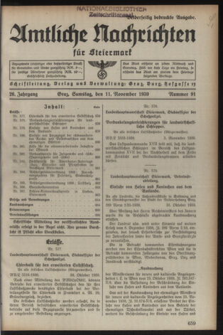 Verordnungsblatt der steiermärkischen Landesregierung 19391111 Seite: 1