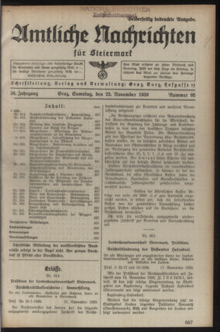 Verordnungsblatt der steiermärkischen Landesregierung 19391125 Seite: 1