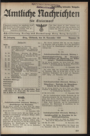 Verordnungsblatt der steiermärkischen Landesregierung 19391129 Seite: 1