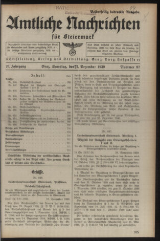 Verordnungsblatt der steiermärkischen Landesregierung 19391202 Seite: 1