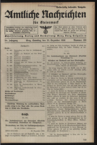 Verordnungsblatt der steiermärkischen Landesregierung 19391223 Seite: 1