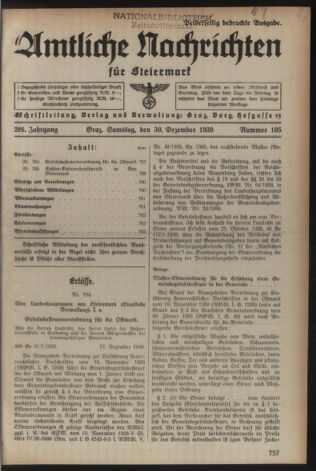 Verordnungsblatt der steiermärkischen Landesregierung 19391230 Seite: 1