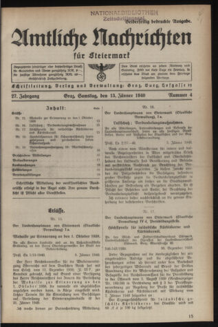 Verordnungsblatt der steiermärkischen Landesregierung 19400113 Seite: 1