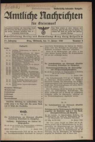 Verordnungsblatt der steiermärkischen Landesregierung 19400117 Seite: 1