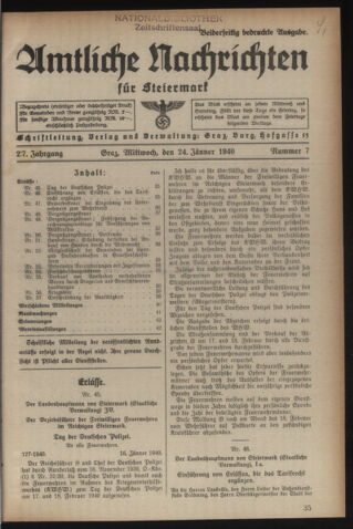 Verordnungsblatt der steiermärkischen Landesregierung 19400124 Seite: 1