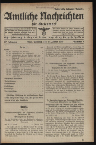 Verordnungsblatt der steiermärkischen Landesregierung 19400127 Seite: 1