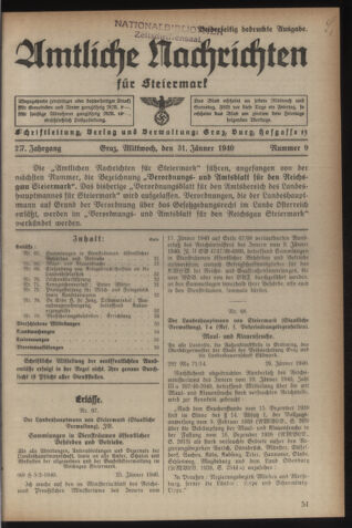 Verordnungsblatt der steiermärkischen Landesregierung 19400131 Seite: 1