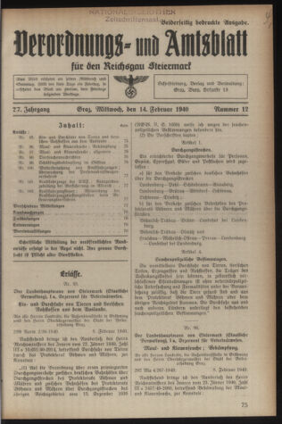 Verordnungsblatt der steiermärkischen Landesregierung 19400214 Seite: 1