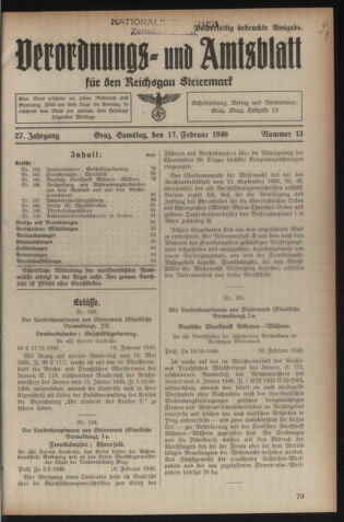 Verordnungsblatt der steiermärkischen Landesregierung 19400217 Seite: 1