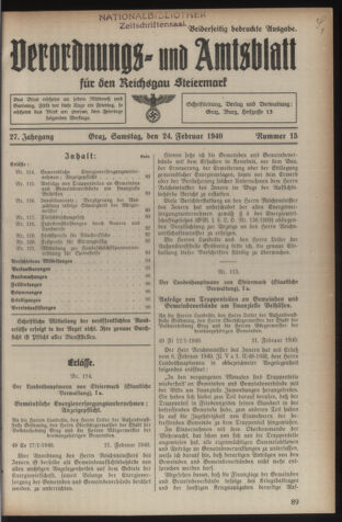 Verordnungsblatt der steiermärkischen Landesregierung 19400224 Seite: 1