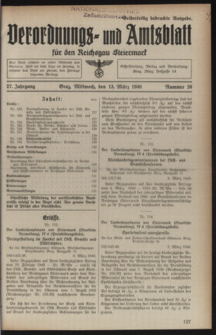 Verordnungsblatt der steiermärkischen Landesregierung 19400313 Seite: 1