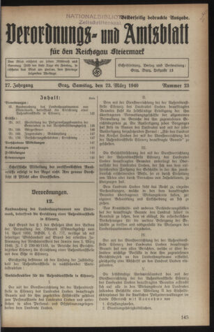 Verordnungsblatt der steiermärkischen Landesregierung 19400323 Seite: 1