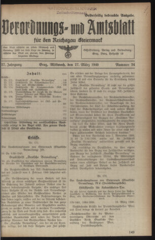 Verordnungsblatt der steiermärkischen Landesregierung 19400327 Seite: 1