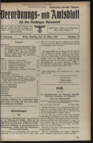 Verordnungsblatt der steiermärkischen Landesregierung 19400330 Seite: 1