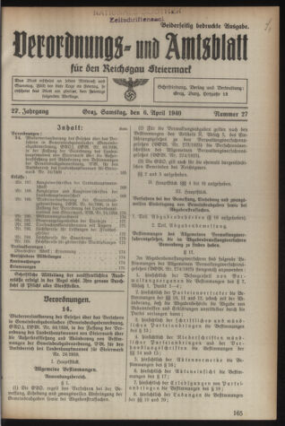 Verordnungsblatt der steiermärkischen Landesregierung 19400406 Seite: 1