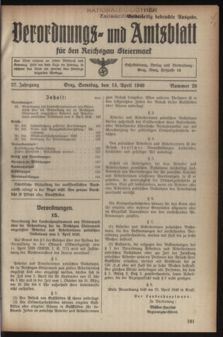 Verordnungsblatt der steiermärkischen Landesregierung 19400413 Seite: 1