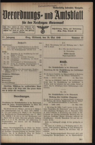 Verordnungsblatt der steiermärkischen Landesregierung 19400529 Seite: 1