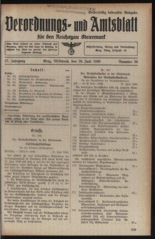 Verordnungsblatt der steiermärkischen Landesregierung 19400626 Seite: 1