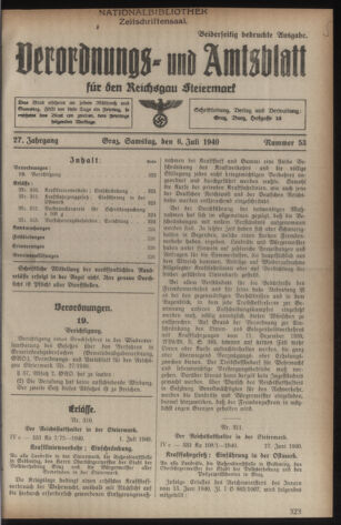 Verordnungsblatt der steiermärkischen Landesregierung 19400706 Seite: 1