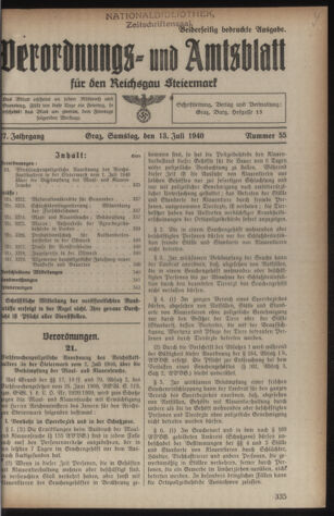 Verordnungsblatt der steiermärkischen Landesregierung 19400713 Seite: 1