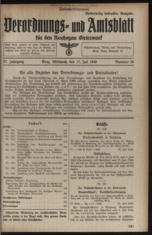 Verordnungsblatt der steiermärkischen Landesregierung 19400717 Seite: 1