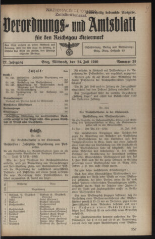 Verordnungsblatt der steiermärkischen Landesregierung 19400724 Seite: 1