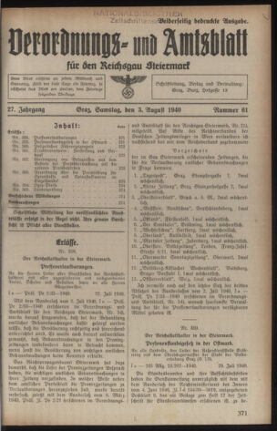 Verordnungsblatt der steiermärkischen Landesregierung 19400803 Seite: 1