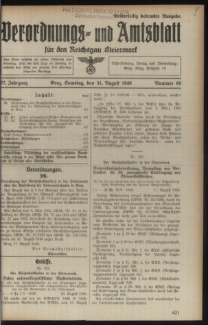 Verordnungsblatt der steiermärkischen Landesregierung 19400831 Seite: 1