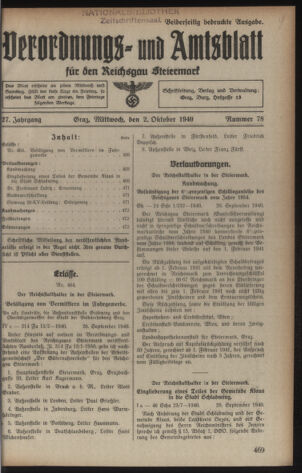 Verordnungsblatt der steiermärkischen Landesregierung 19401002 Seite: 1