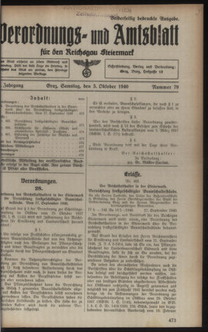 Verordnungsblatt der steiermärkischen Landesregierung 19401005 Seite: 1