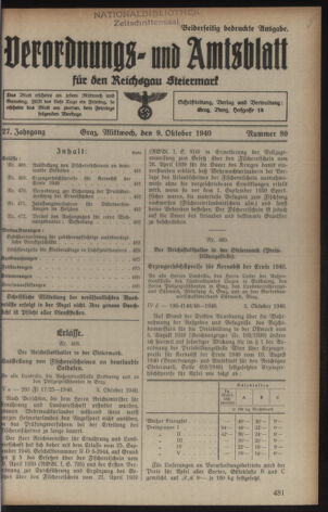 Verordnungsblatt der steiermärkischen Landesregierung 19401009 Seite: 1