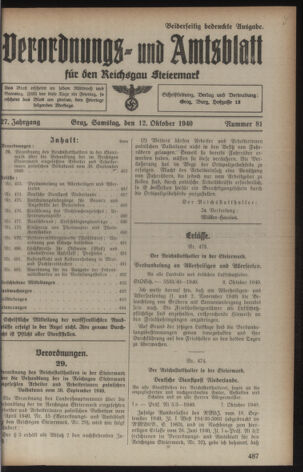 Verordnungsblatt der steiermärkischen Landesregierung 19401012 Seite: 1